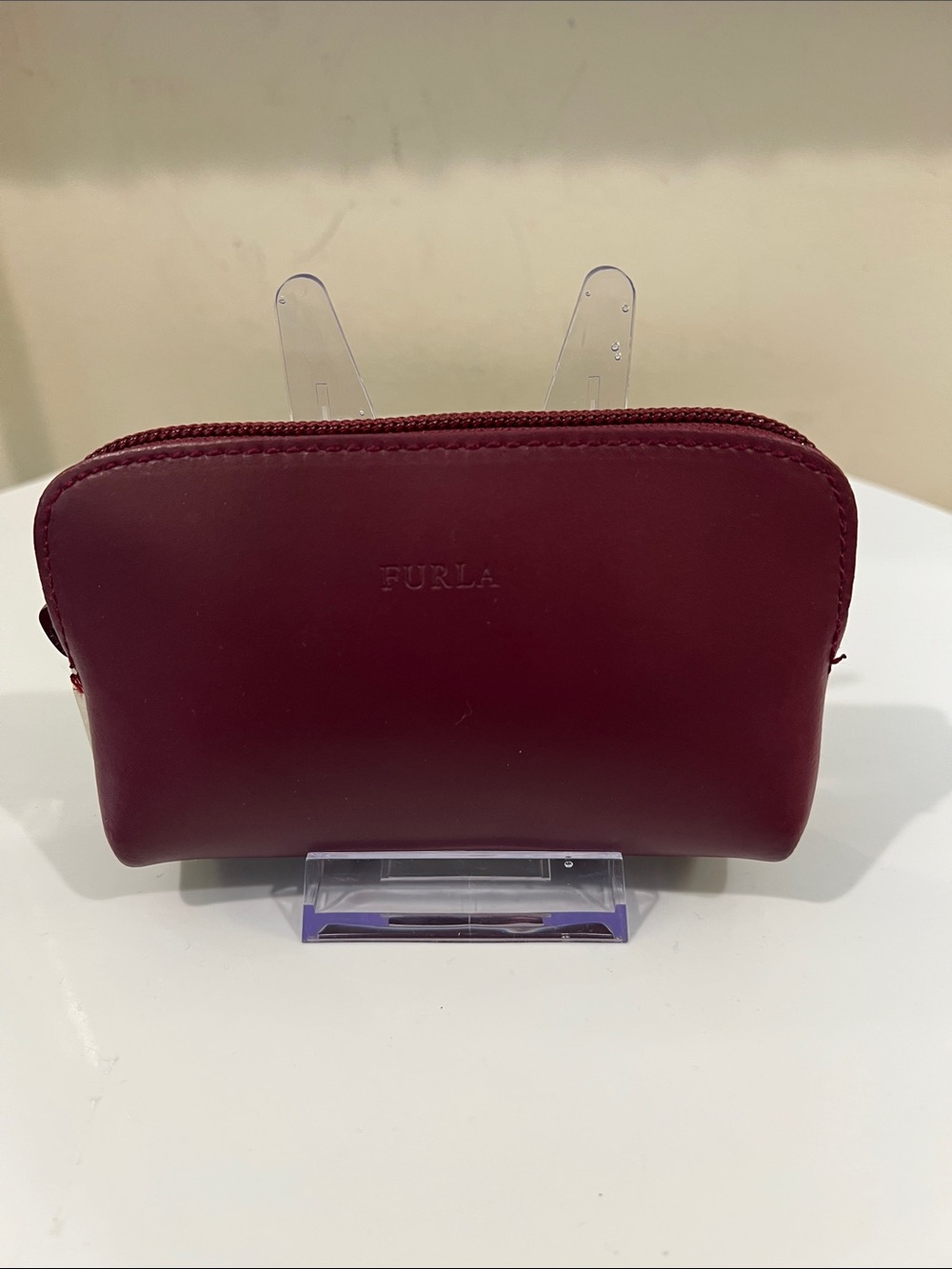 Furla Burgundy Smooth Leather Zip Pouch